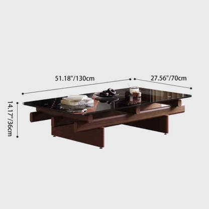 Vintage Ash Wood Glass Coffee Table