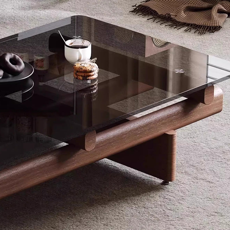 Vintage Ash Wood Glass Coffee Table