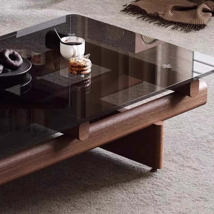 Vintage Ash Wood Glass Coffee Table