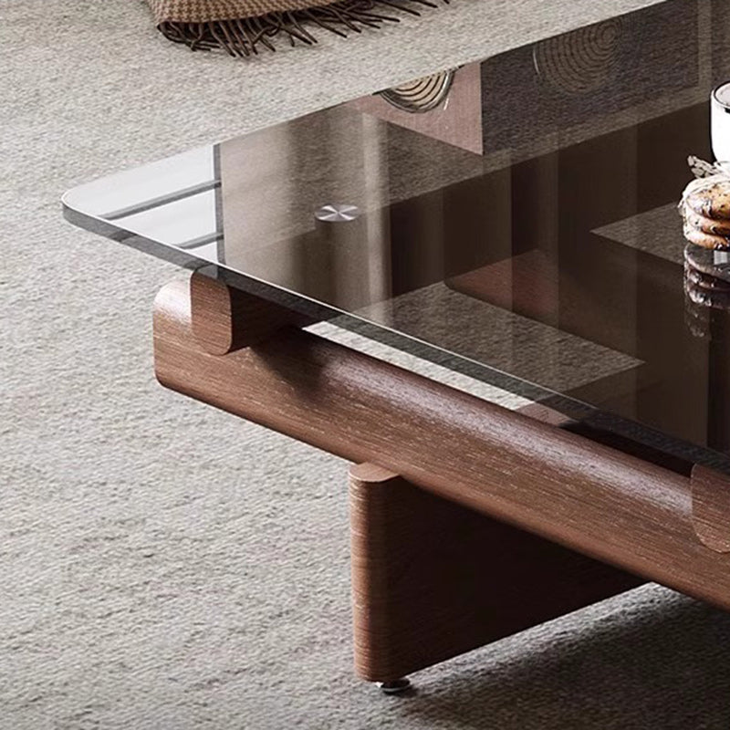 Vintage Ash Wood Glass Coffee Table