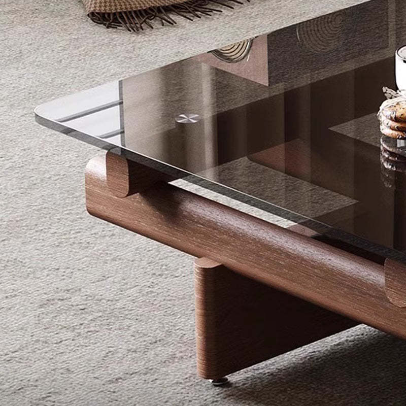 Vintage Ash Wood Glass Coffee Table