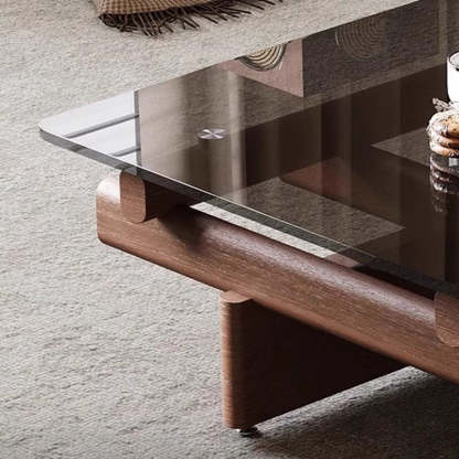 Vintage Ash Wood Glass Coffee Table