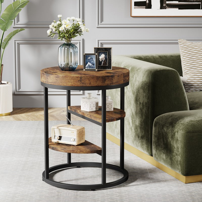 Vintage Metal 3-Tier Round Side Table