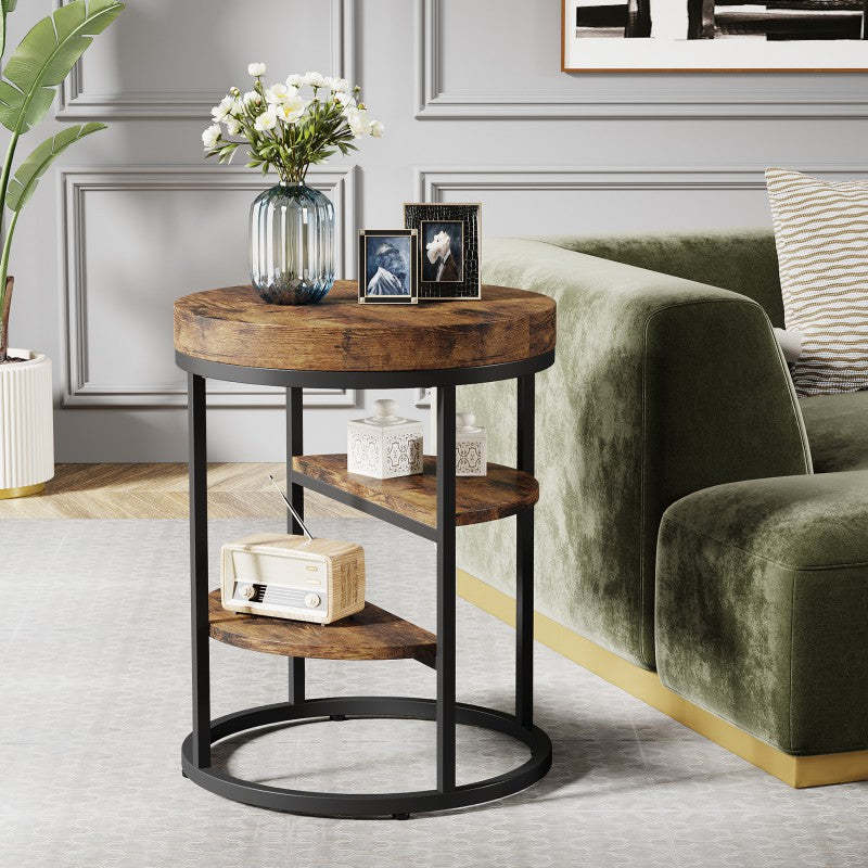Vintage Metal 3-Tier Round Side Table