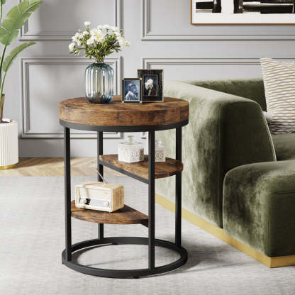 Vintage Metal 3-Tier Round Side Table