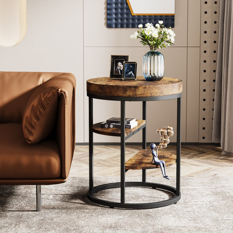 Vintage Metal 3-Tier Round Side Table