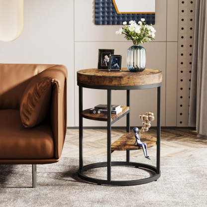 Vintage Metal 3-Tier Round Side Table