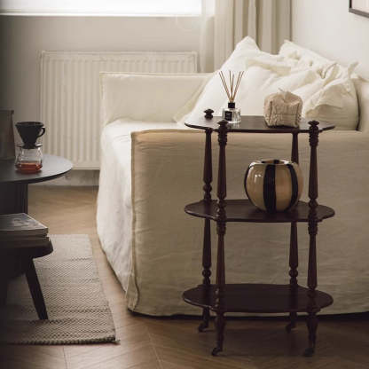 French Wooden Oval Roman Column Side Table 2/3-Tier