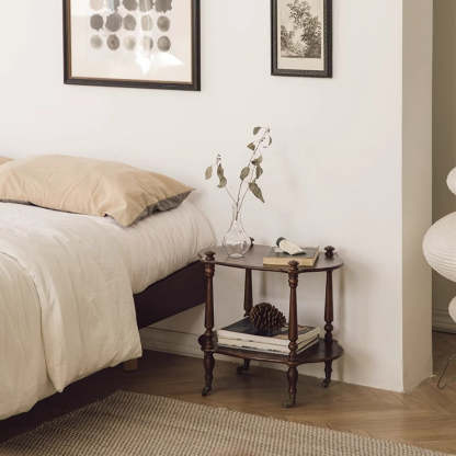 French Wooden Oval Roman Column Side Table 2/3-Tier