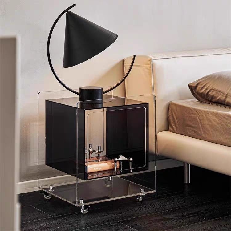 Minimalist Acrylic Cube Side Table Wheels