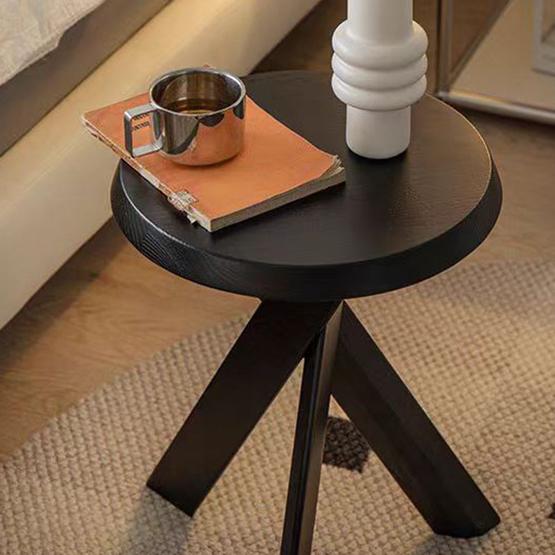 Nordic Wood Round Cross-Base Side Table — Red-brown
