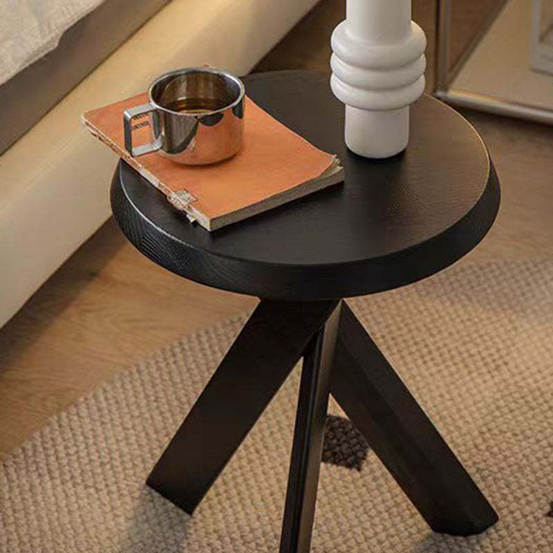 Nordic Wood Round Cross-Base Side Table — Red-brown
