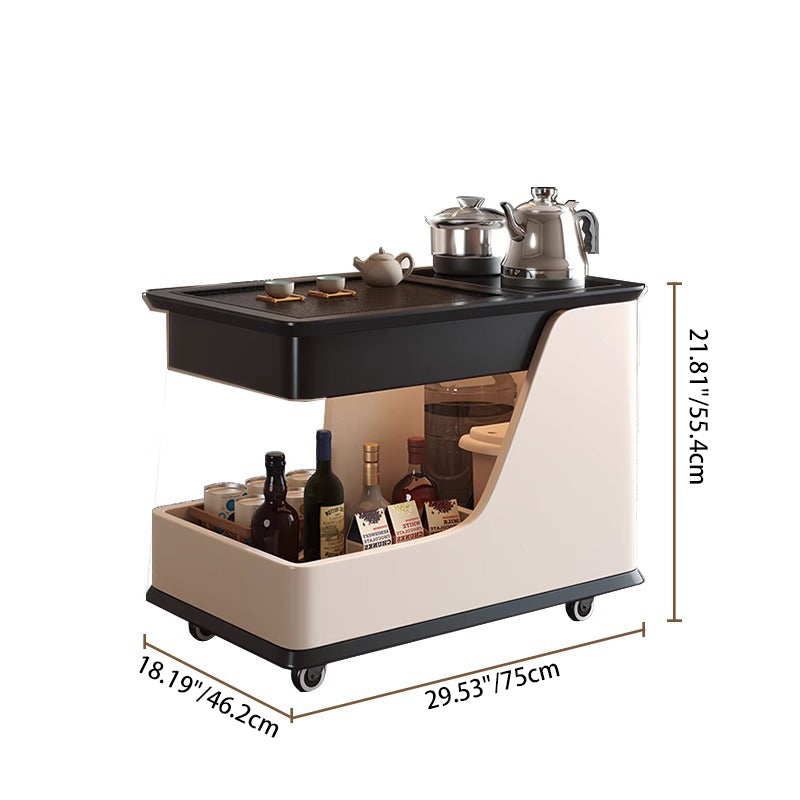 Minimalist Rubberwood 2-Tier Cart — Black + Beige