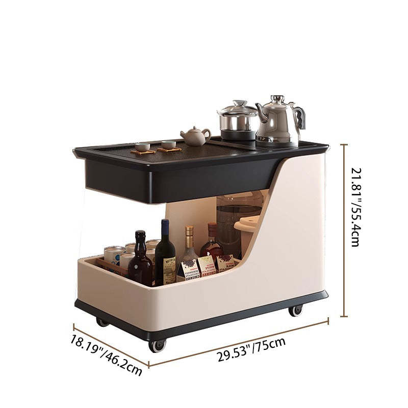 Minimalist Rubberwood 2-Tier Cart — Black + Beige