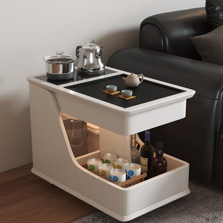 Minimalist Rubberwood 2-Tier Cart — Walnut Color + Beige