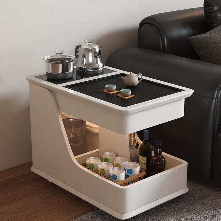 Minimalist Rubberwood 2-Tier Cart — Walnut Color + Beige