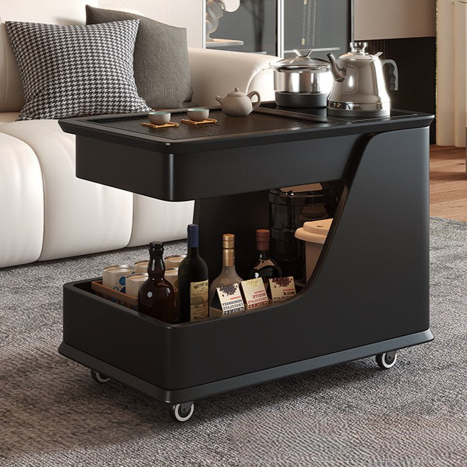 Minimalist Rubberwood 2-Tier Cart — Black