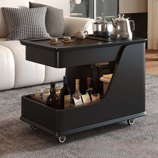 Minimalist Rubberwood 2-Tier Cart — Black