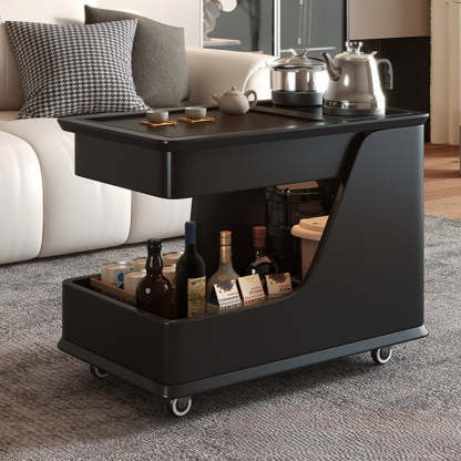Minimalist Rubberwood 2-Tier Cart — Black