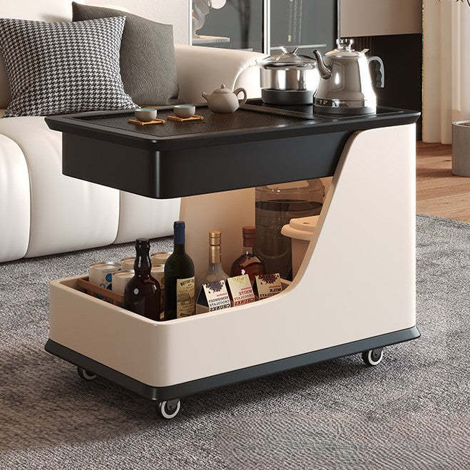 Minimalist Rubberwood 2-Tier Cart — Beige