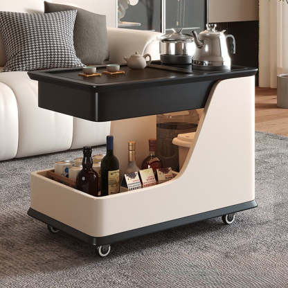 Minimalist Rubberwood 2-Tier Cart — Beige