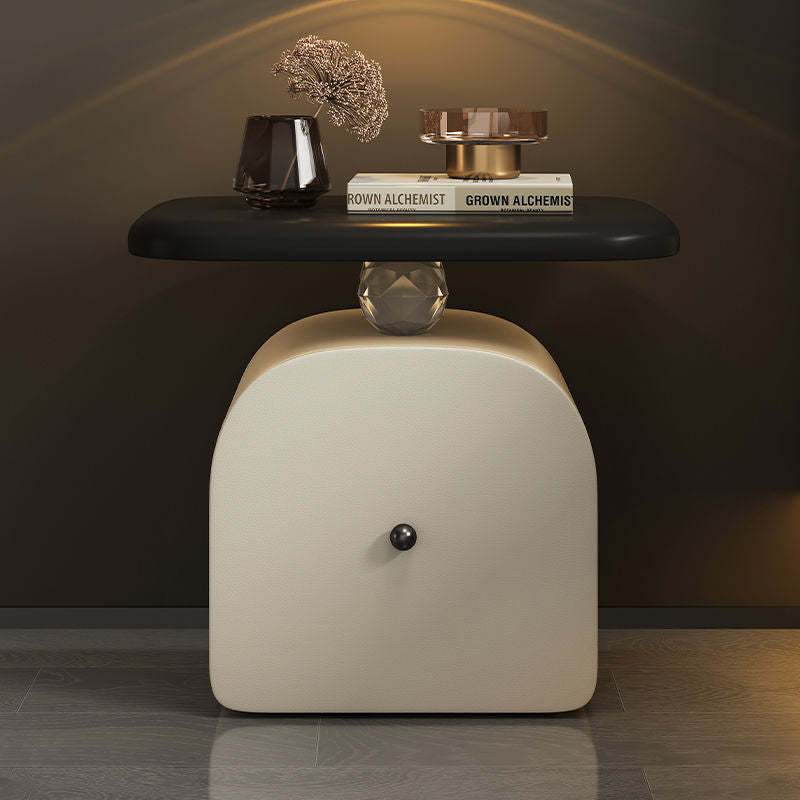 Lighom curved 1-drawer leather nightstands for bedroom — Beige