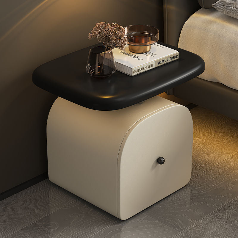 Nordic Leather Wood Curved Nightstand 1-Drawer — Khaki