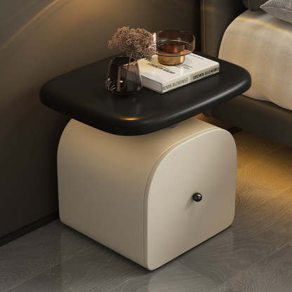 Nordic Leather Wood Curved Nightstand 1-Drawer — Khaki