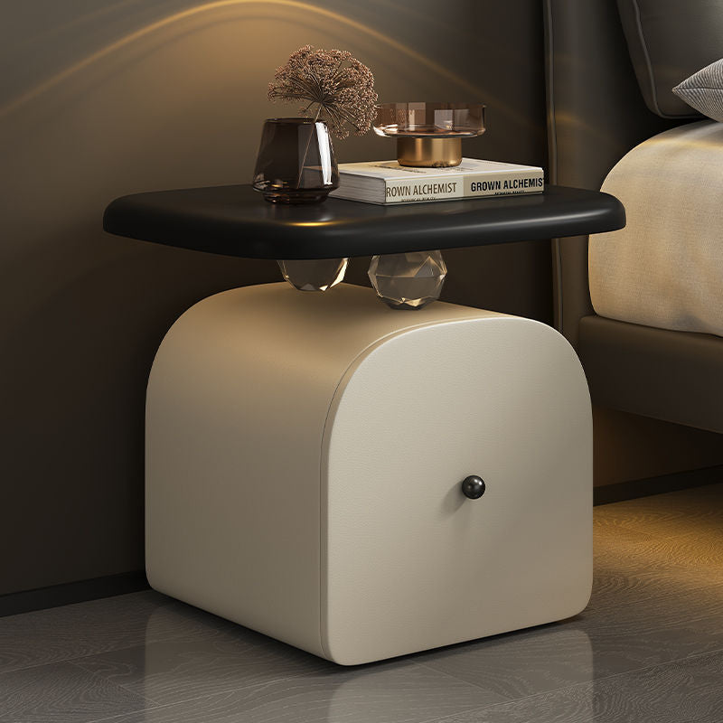 Nordic Leather Wood Curved Nightstand 1-Drawer