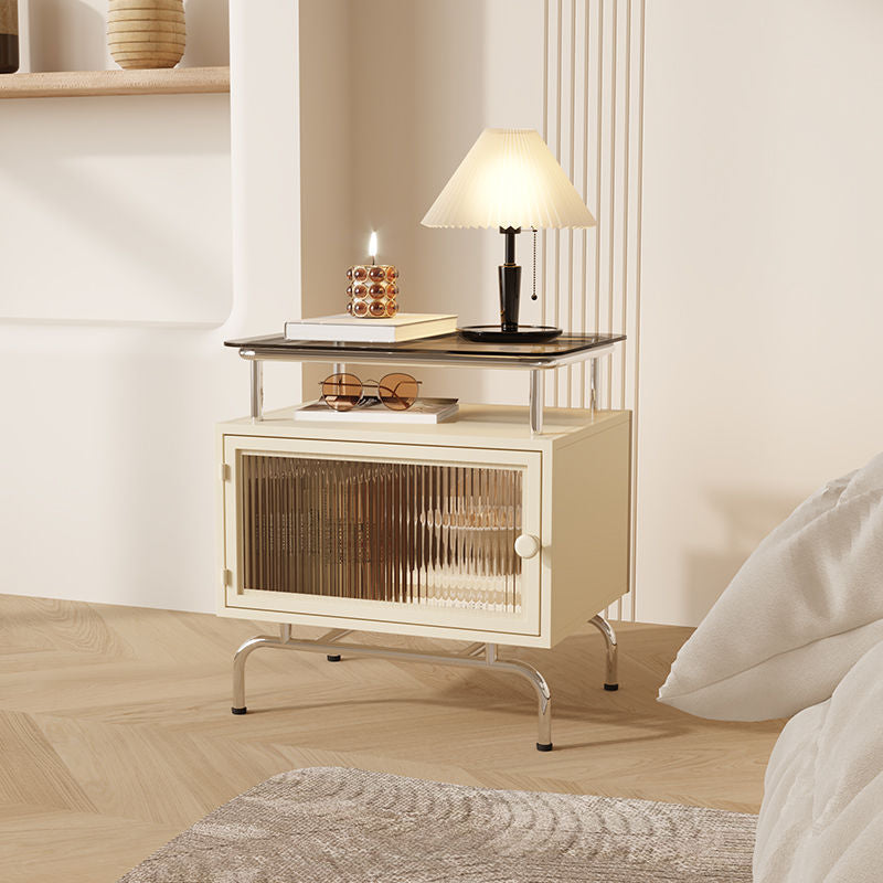 French Iron Glass 1-Cabinet Table
