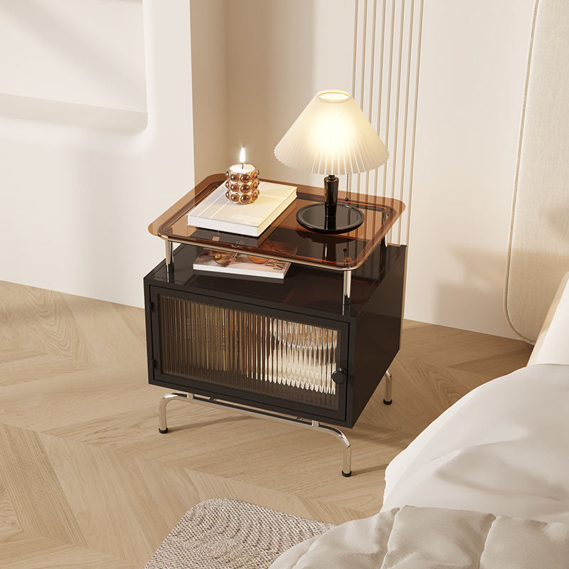French Iron Glass 1-Cabinet Table