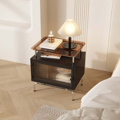French Iron Glass 1-Cabinet Table