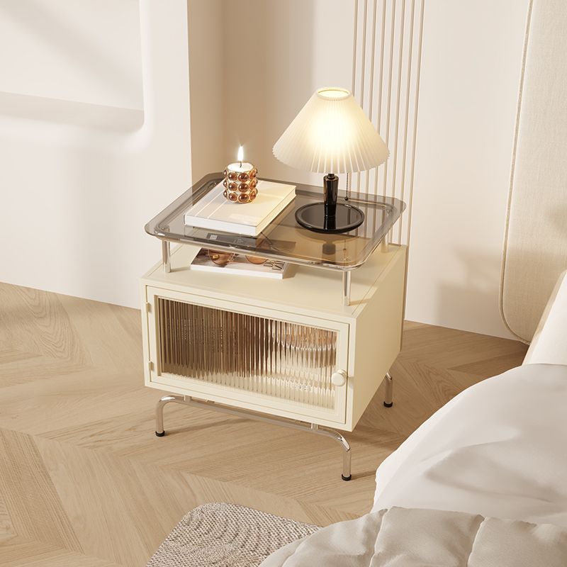 French Iron Glass 1-Cabinet Table