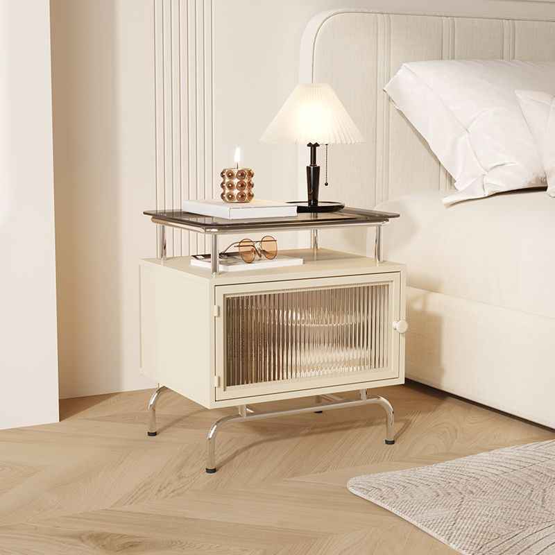 French Iron Glass 1-Cabinet Table — Beige