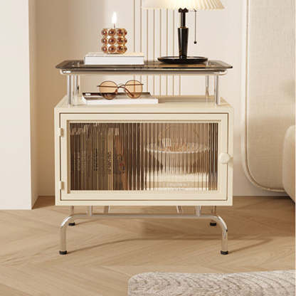 French Iron Glass 1-Cabinet Table