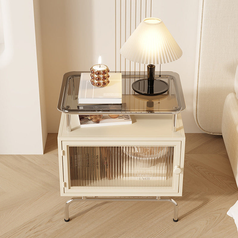 French Iron Glass 1-Cabinet Table