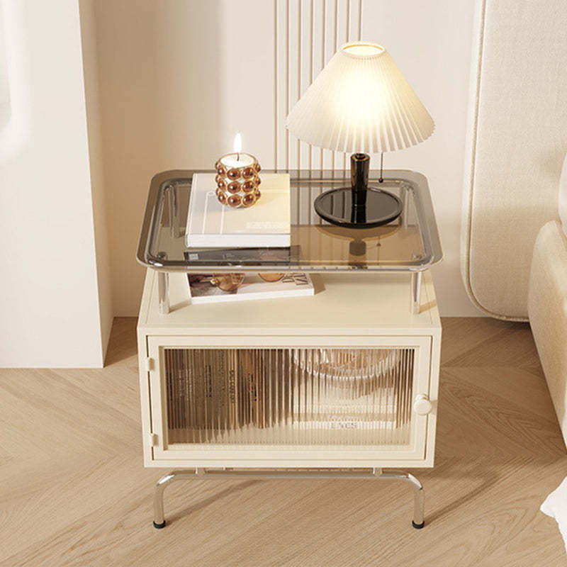 French Iron Glass 1-Cabinet Table
