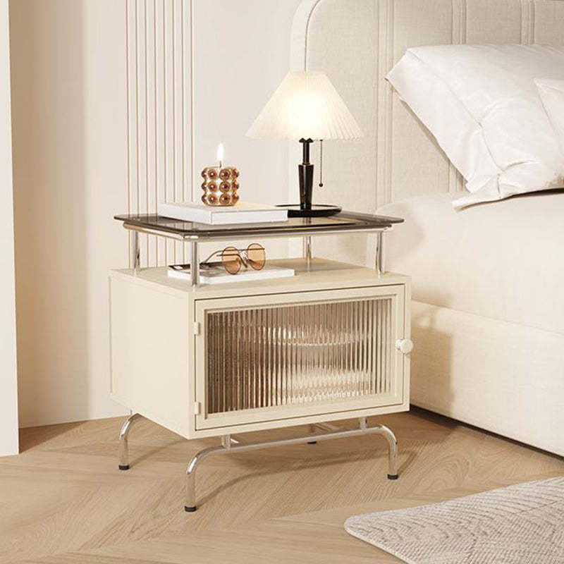 French Iron Glass 1-Cabinet Table