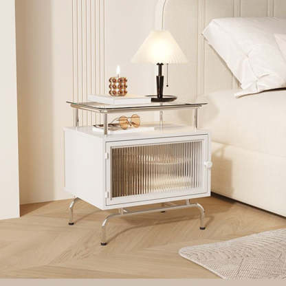 French Iron Glass 1-Cabinet Table