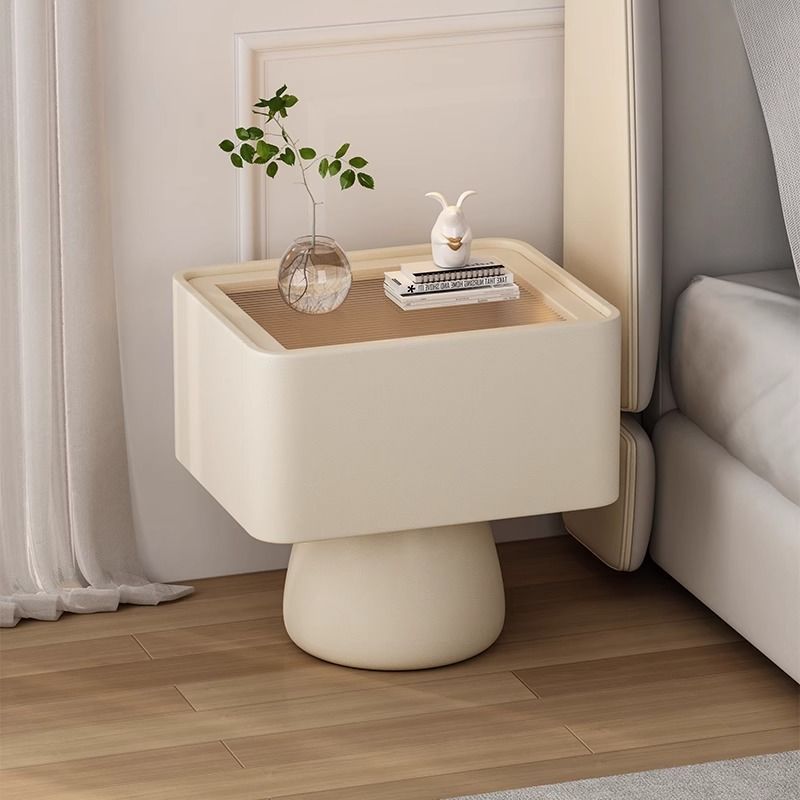 Gray minimalist microfiber nightstands — 16" L x 16" W x 20" H / Engineered Wood / Beige