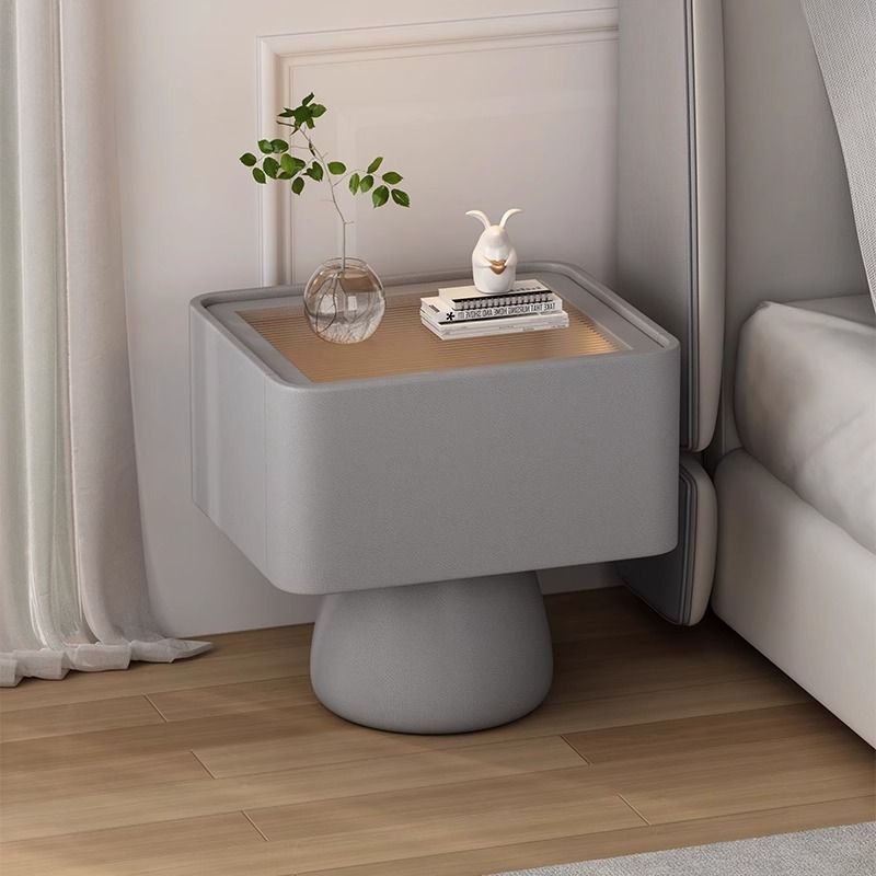 Minimalist Wood Microfiber Leather Chair — Wood / Gray