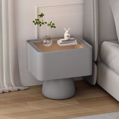 Minimalist Wood Microfiber Leather Chair — Wood / Gray