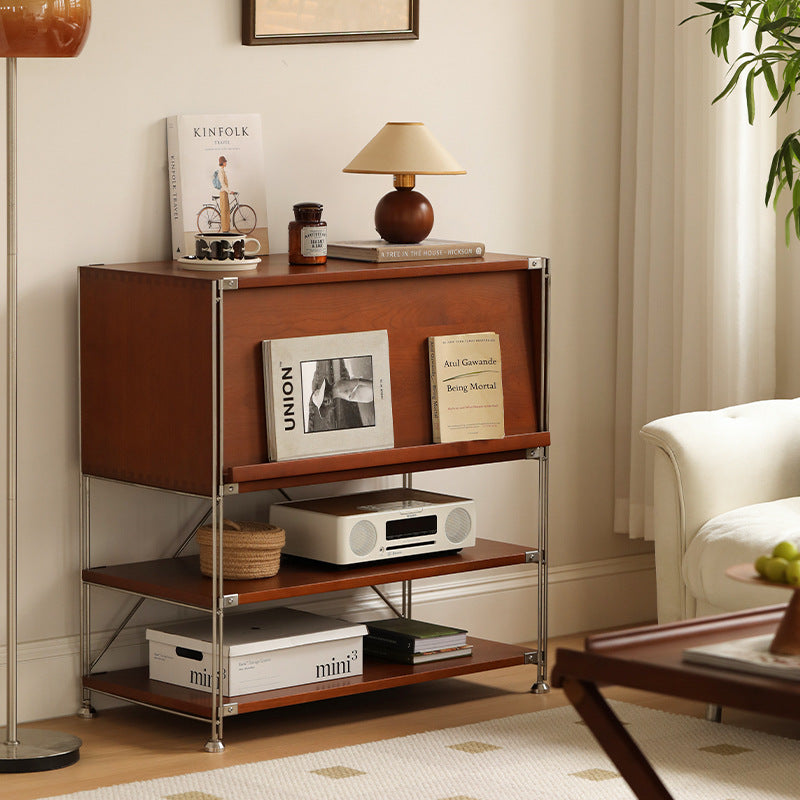 Mid-Century Wooden Stainless Steel 1-Cabinet Side Table