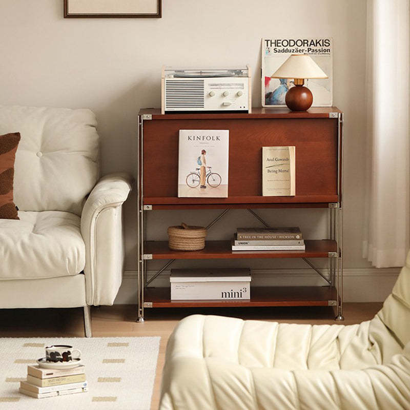 Mid-Century Wooden Stainless Steel 1-Cabinet Side Table — Cherrywood