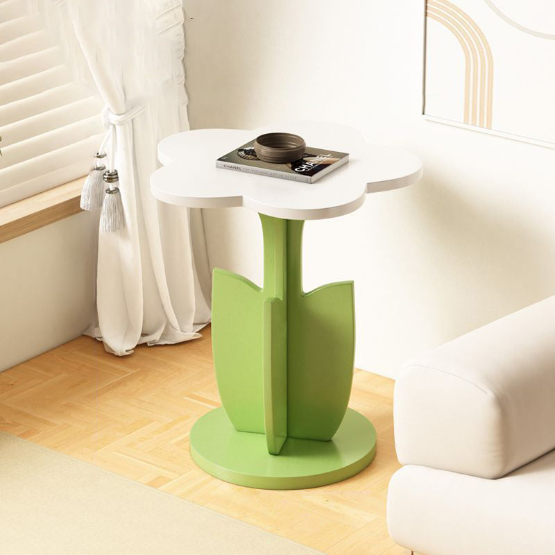 Contemporary Plank Floral Side Table — White + Green
