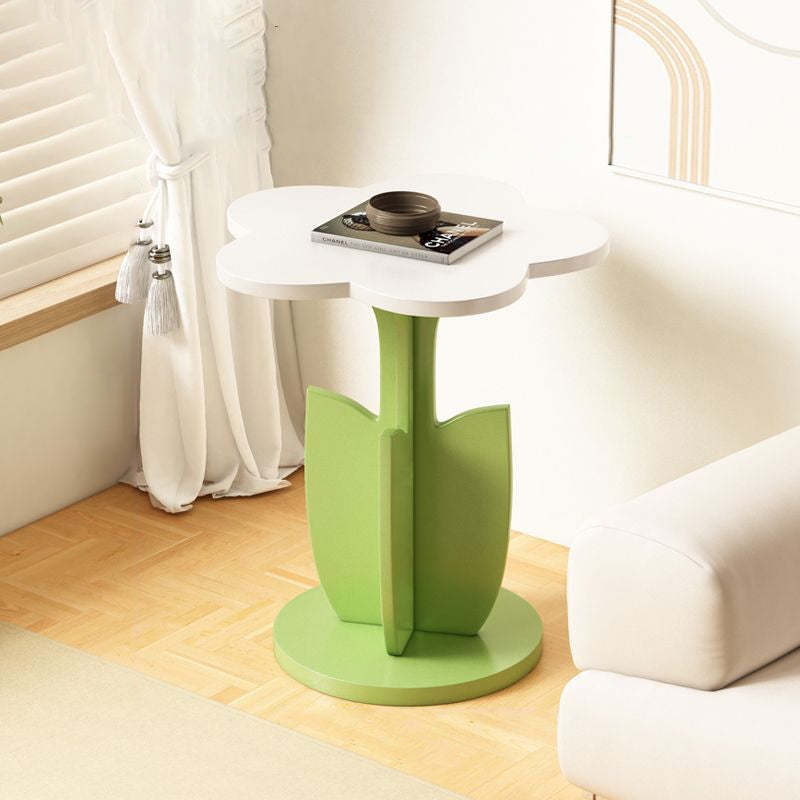 Contemporary Plank Floral Side Table — White + Green