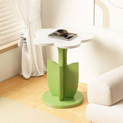 Contemporary Plank Floral Side Table — White + Green