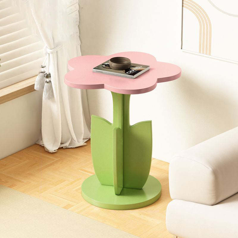 Contemporary Plank Floral Side Table — Pink + Green