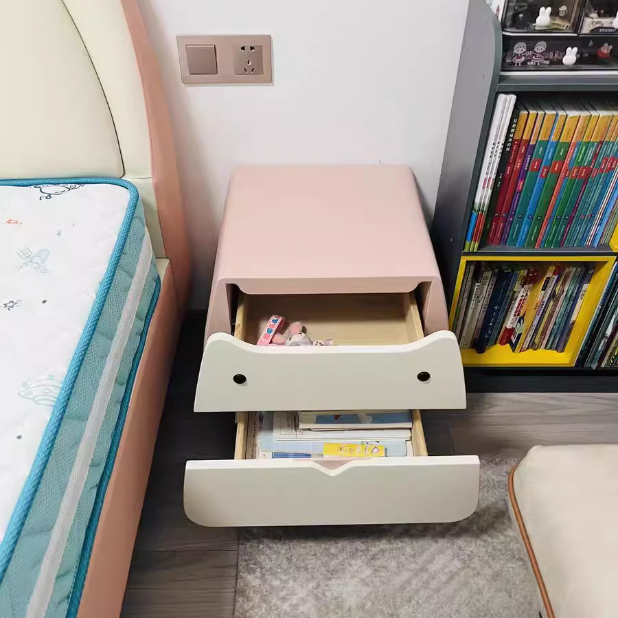 Contemporary Microfiber Leather 2-Drawer Footstool — Gold Feet + Beige