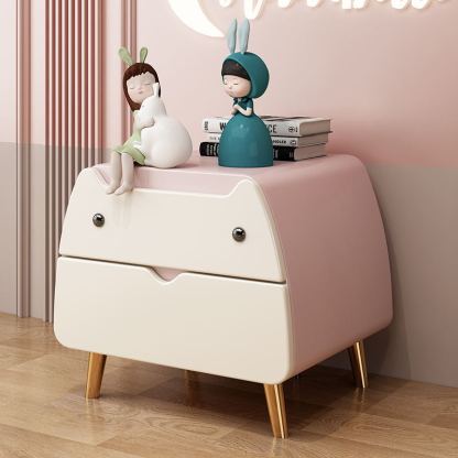 Contemporary Microfiber Leather 2-Drawer Footstool — Gold Feet + Pink